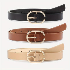 3pcs set Oval Pin Buckle PU Belt Casual Jeans Pants Belt For Women