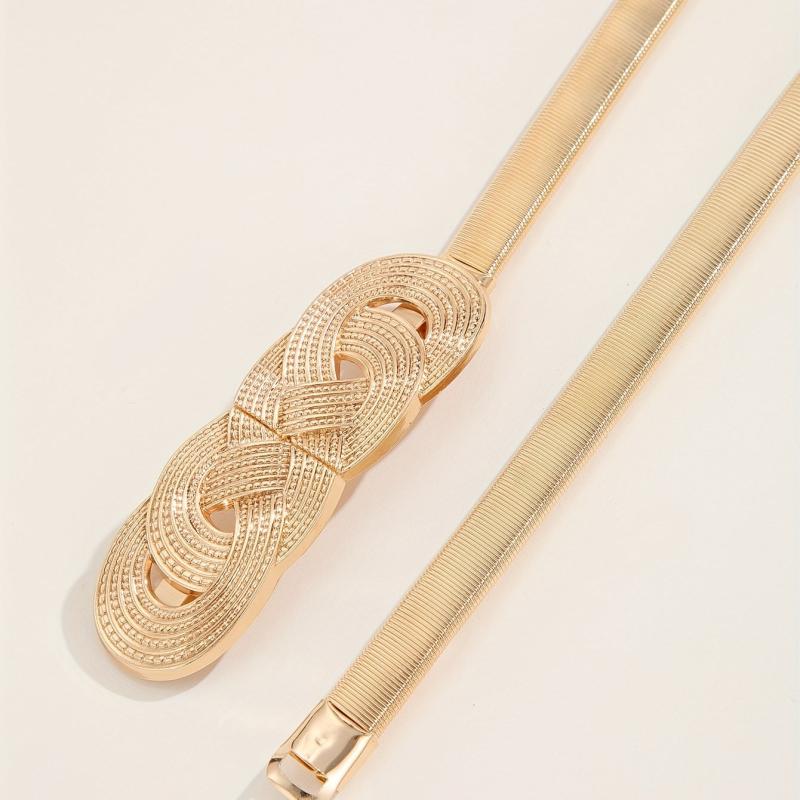 Chinese Knot Elastic Girdle Golden & Silvery Dress Belt Metal Waistband Women