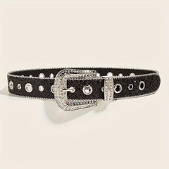 Sequin Glitter Rhinestone Eyelet Belt for Women