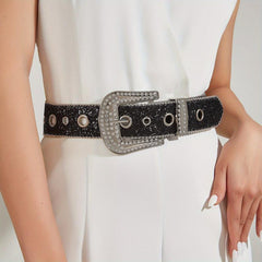Sequin Glitter Rhinestone Eyelet Belt for Women