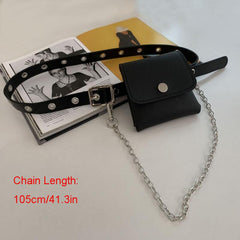 Eyelet Pin Buckle Belt With Waist Bag Detachable Purse Chain Girdle