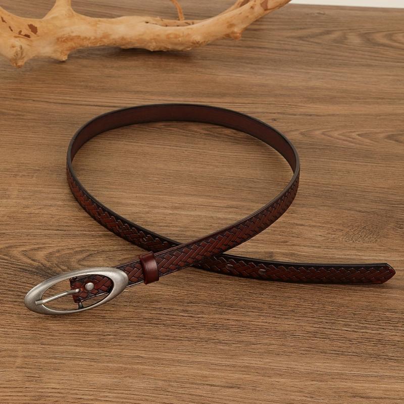 Vintage Red Geometric Embossed Belt Adjustable Cowboy Cowgirl Belts For Women
