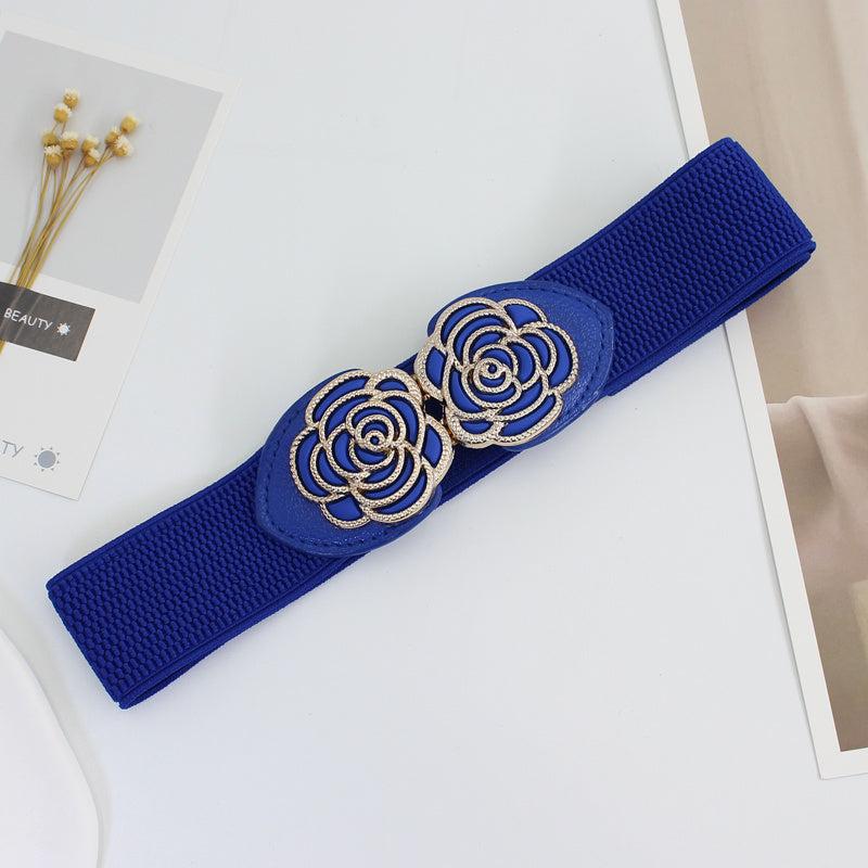 Vintage Stretch Waist Belt Women Dress Waistband Metal Leaf Buckle