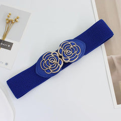 Vintage Stretch Waist Belt Women Dress Waistband Metal Leaf Buckle