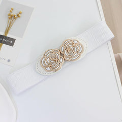 Vintage Stretch Waist Belt Women Dress Waistband Metal Leaf Buckle