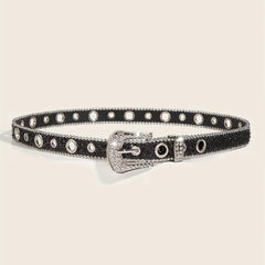 Glitter Sparkling Rhinestone Belt Y2K PU Belt Hip Hop Decorative Belt