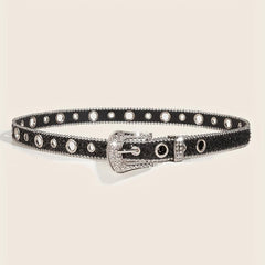 Glitter Sparkling Rhinestone Belt Y2K PU Belt Hip Hop Decorative Belt