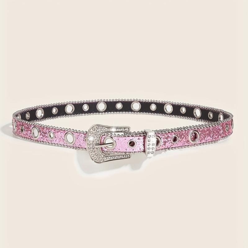 Glitter Sparkling Rhinestone Belt Y2K PU Belt Hip Hop Decorative Belt