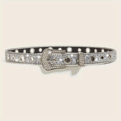 Glitter Sparkling Rhinestone Belt Y2K PU Belt Hip Hop Decorative Belt