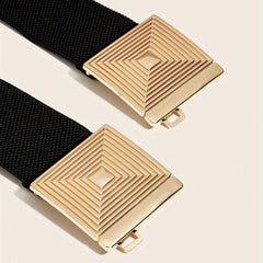 Spiral Square Buckle Elastic Belt Wide Waistband for Women