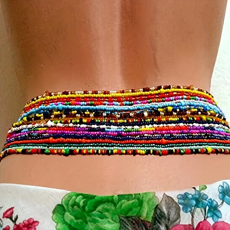 Boho Beaded Waist Chain Elastic Belly Chain Body Jewelry For Women
