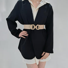 Women's Multicolor Elastic Belt w/ Golden Ring Buckle for Dress