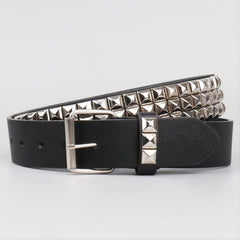 Pyramid Men's Belt - Genuine Leather Black Dress Belt with Silver Buckle