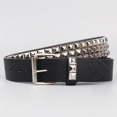 Pyramid Men's Belt - Genuine Leather Black Dress Belt with Silver Buckle