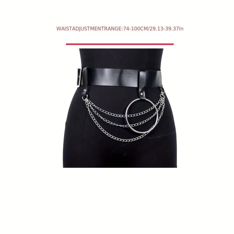 PU Leather Belt Punk Tassel Waistband Harness Belt With Chain