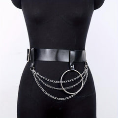 PU Leather Belt Punk Tassel Waistband Harness Belt With Chain