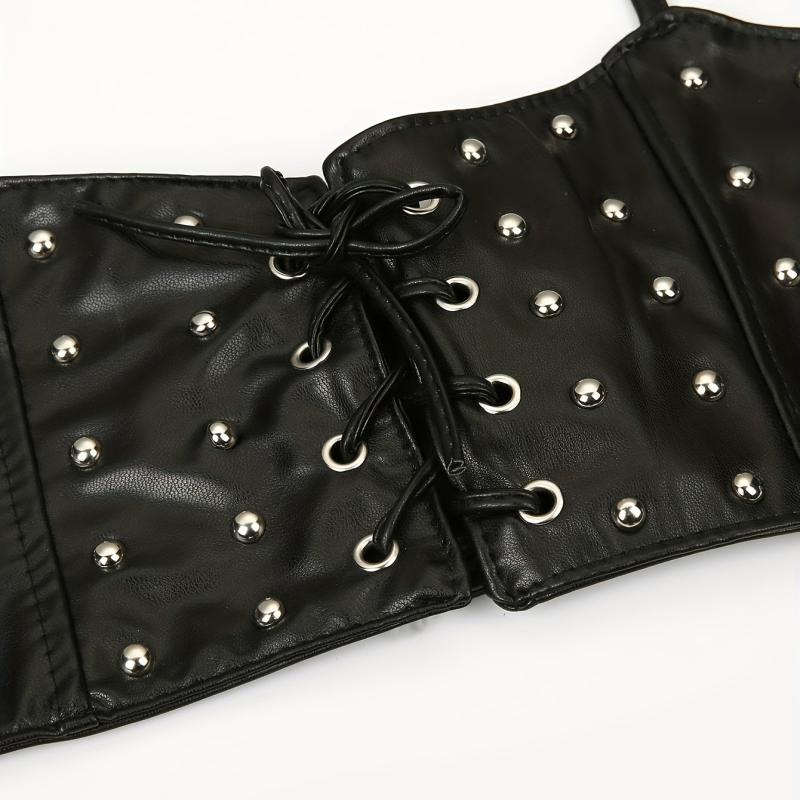 Rivet Lace Up Punk Belt PU Leather Waistband Hip Hop Underbust Gothic Waspie