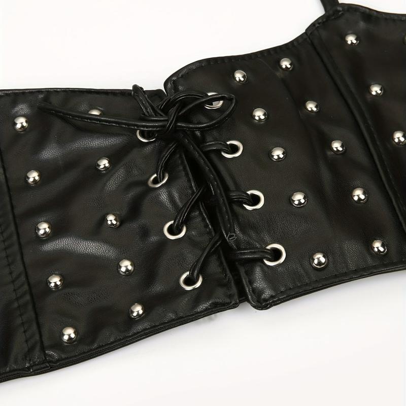 Rivet Lace Up Punk Belt PU Leather Waistband Hip Hop Underbust Gothic Waspie
