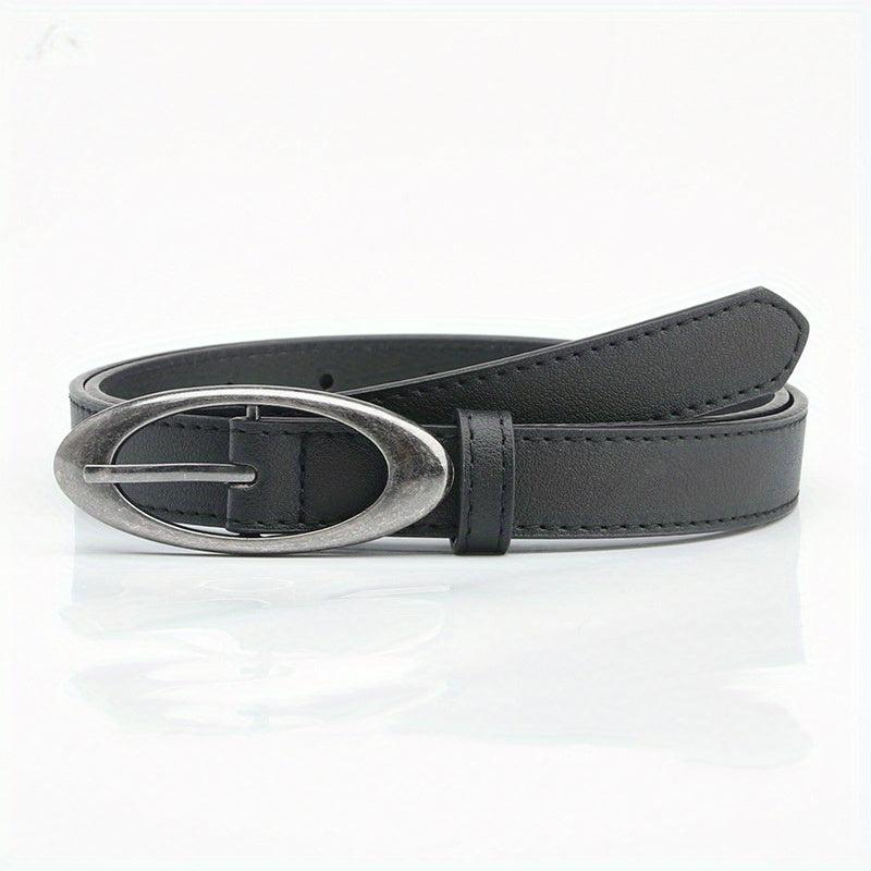 Matte PU Belt Oval Pin Buckle Solid Waistband Casual Jeans Pants Belt