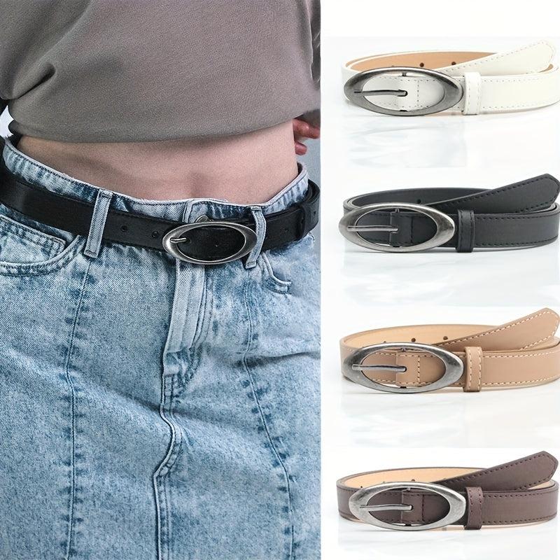 Matte PU Belt Oval Pin Buckle Solid Waistband Casual Jeans Pants Belt