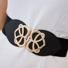 Heart Buckle Wide Elastic Waistband Long Belt Dress Adornment