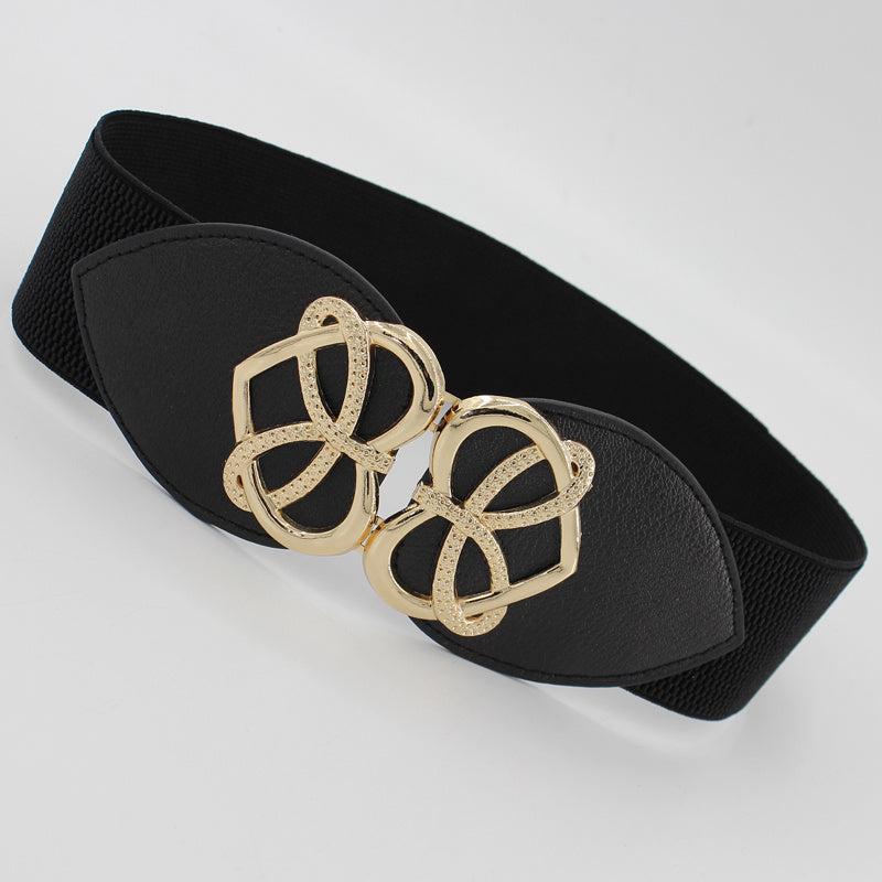 Heart Buckle Wide Elastic Waistband Long Belt Dress Adornment