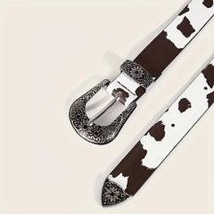 Cow Pattern PU Belt Western Carved Buckle Belts Punk Waistband