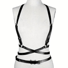 Cross Hollow Chest Harness Belt for Women PU Leather Gothic Corset