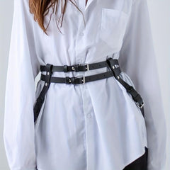 Double Layer Chest Harness Belt Punk PU Leather Waistband Gothic Corse