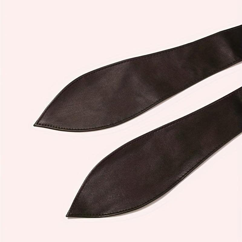 Solid Bowknot Wide Belt PU Leather Vintage Girdle Women Waistband