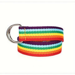 Rainbow Striped Canvas Belt Double Ring Buckle Y2K Jeans Pants Belt