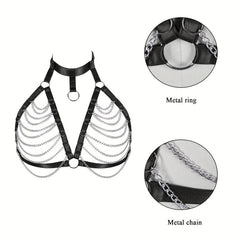 Elastic Harness Bra Women Punk Fringe Metal Cage Harness Gothic Chain Belt
