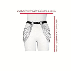 Punk Layer Chain Fringe Belt Rivet PU Leather Harness Belt