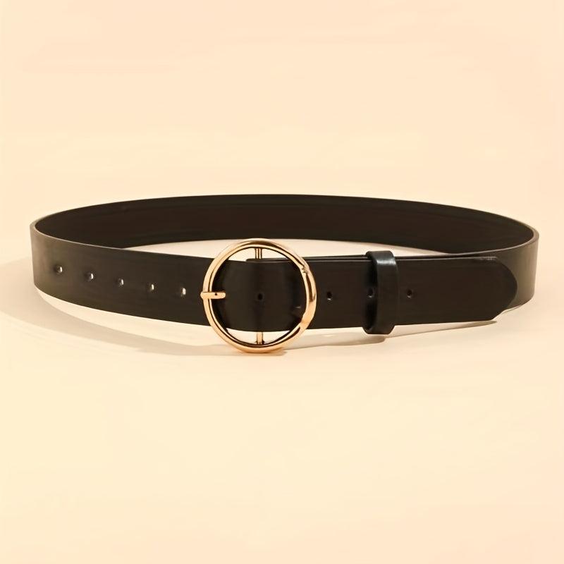 Golden Round Pin Buckle Belt Casual Vintage PU Leather Belts Pants Jeans Belt