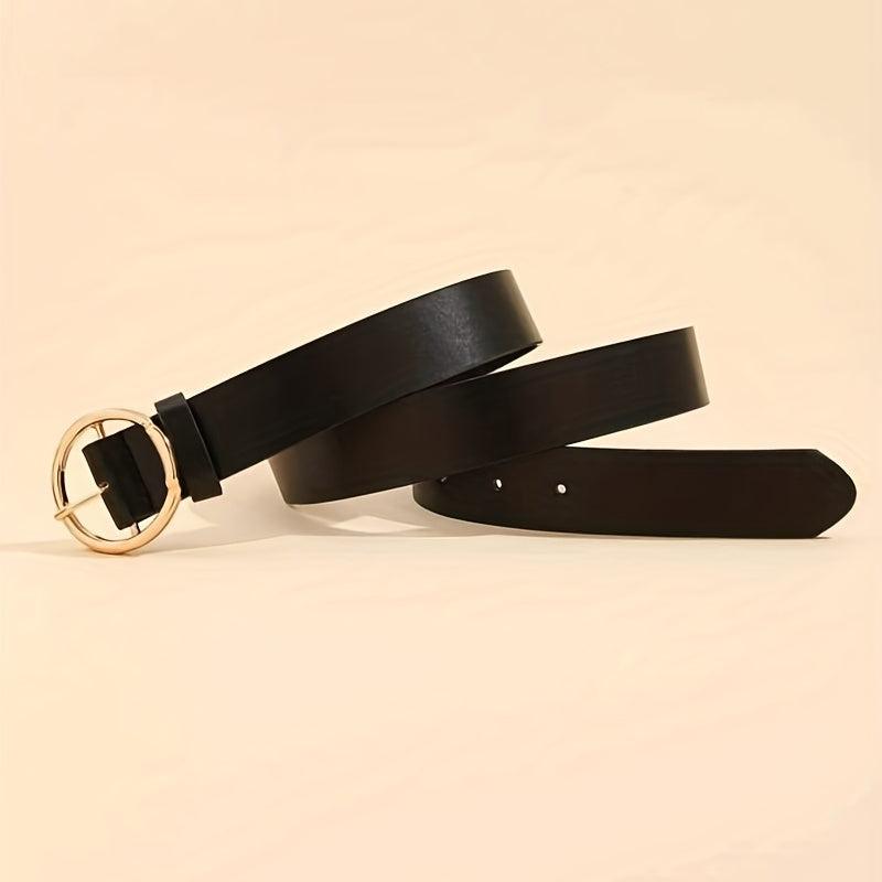 Golden Round Pin Buckle Belt Casual Vintage PU Leather Belts Pants Jeans Belt