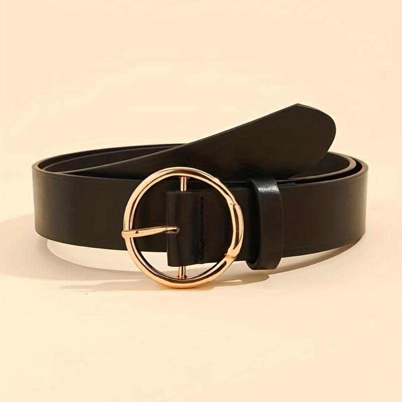 Golden Round Pin Buckle Belt Casual Vintage PU Leather Belts Pants Jeans Belt