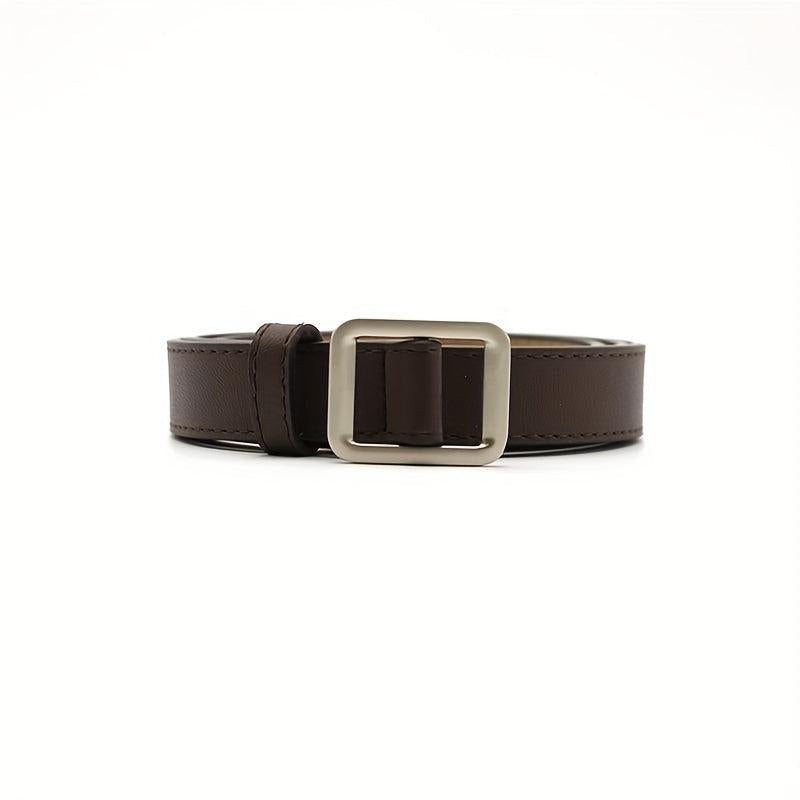 Non Porous Solid Square Buckle PU Leather Belt For Women Men