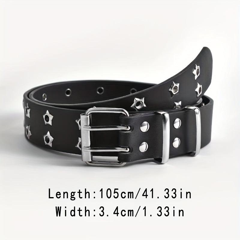 Pentagram Eyelet Rivet Belt Hollow Out PU Leather Belt Hip Hop Jeans Waistband