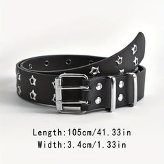 Pentagram Eyelet Rivet Belt Hollow Out PU Leather Belt Hip Hop Jeans Waistband