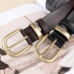 Vintage Women's Leather Belt Pin Half Round Buckle Cowhide Belt