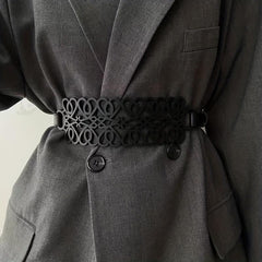 Vintage Hollow Out PU Belt Wide Waist Belt Girdle For Women
