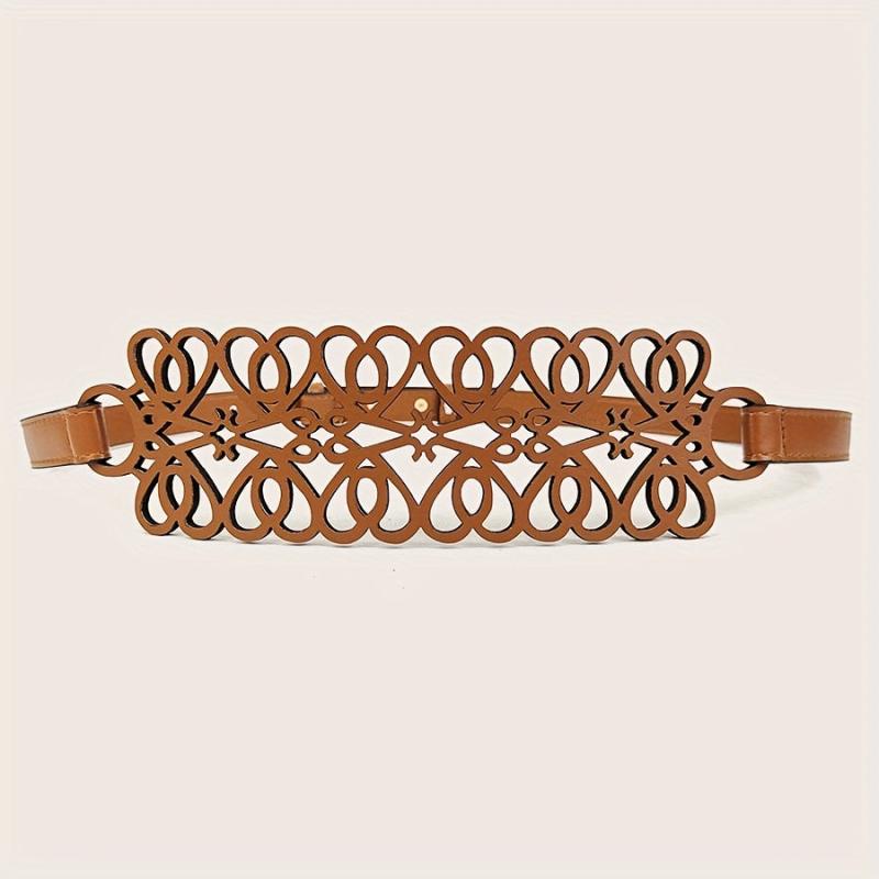 Vintage Hollow Out PU Belt Wide Waist Belt Girdle For Women