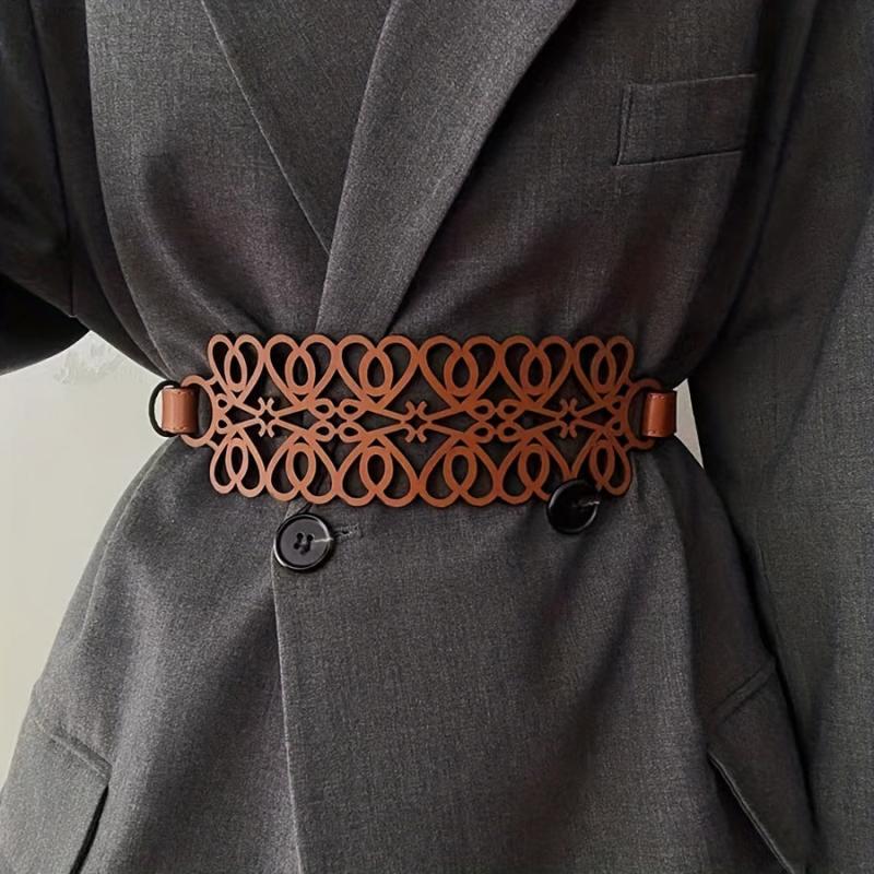 Vintage Hollow Out PU Belt Wide Waist Belt Girdle For Women