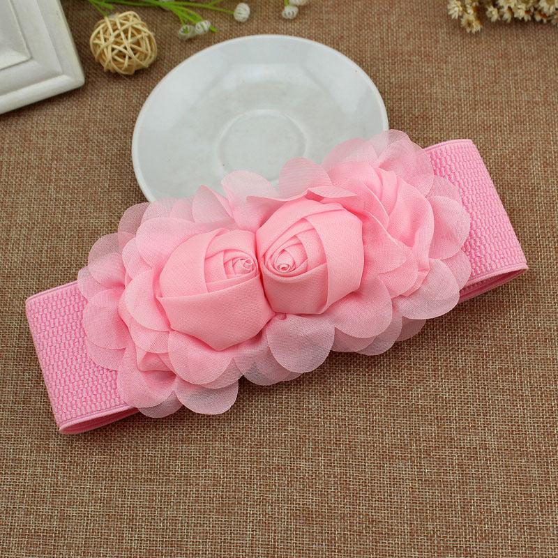 Elastic Wide Belt Lace Flower Buckle Solid Waistband
