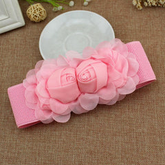 Elastic Wide Belt Lace Flower Buckle Solid Waistband