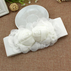 Elastic Wide Belt Lace Flower Buckle Solid Waistband