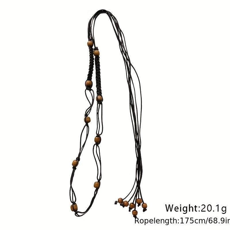 Vintage Braided Beaded Sash Belt Bohemian Waist Chain Bowknot Waistband
