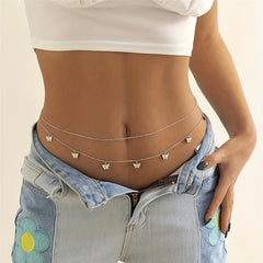 Double Layer Waist Chain Butterfly Pendant Metal Belly Chain Women