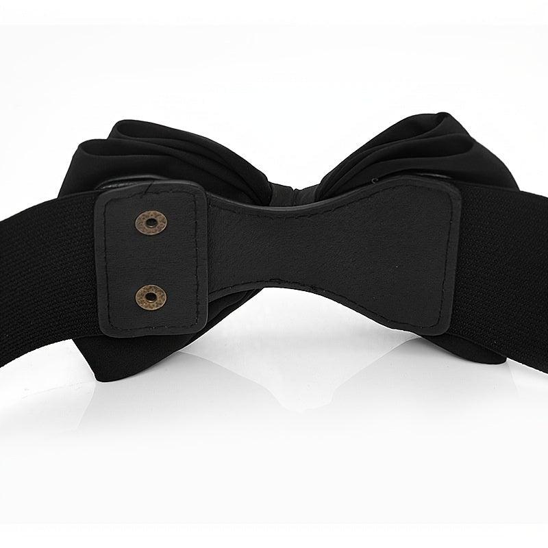Wide Elastic Bowknot Waist Belt Band Snap Buckle Belt