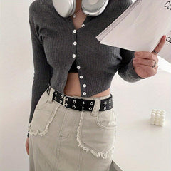 Punk Pentagram Eyelet Belt Double Pin Buckle Rivet Belt For Women